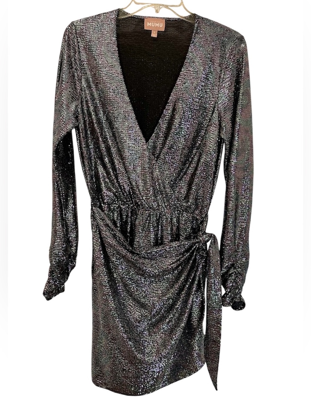 Show Me Your MuMu Kimora Iridescent Black Metallic Wrap Dress